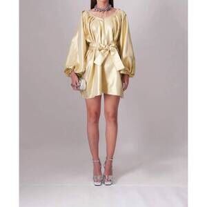 NEW TELA LUXURY MERCANTILE golden age mini dress in beige